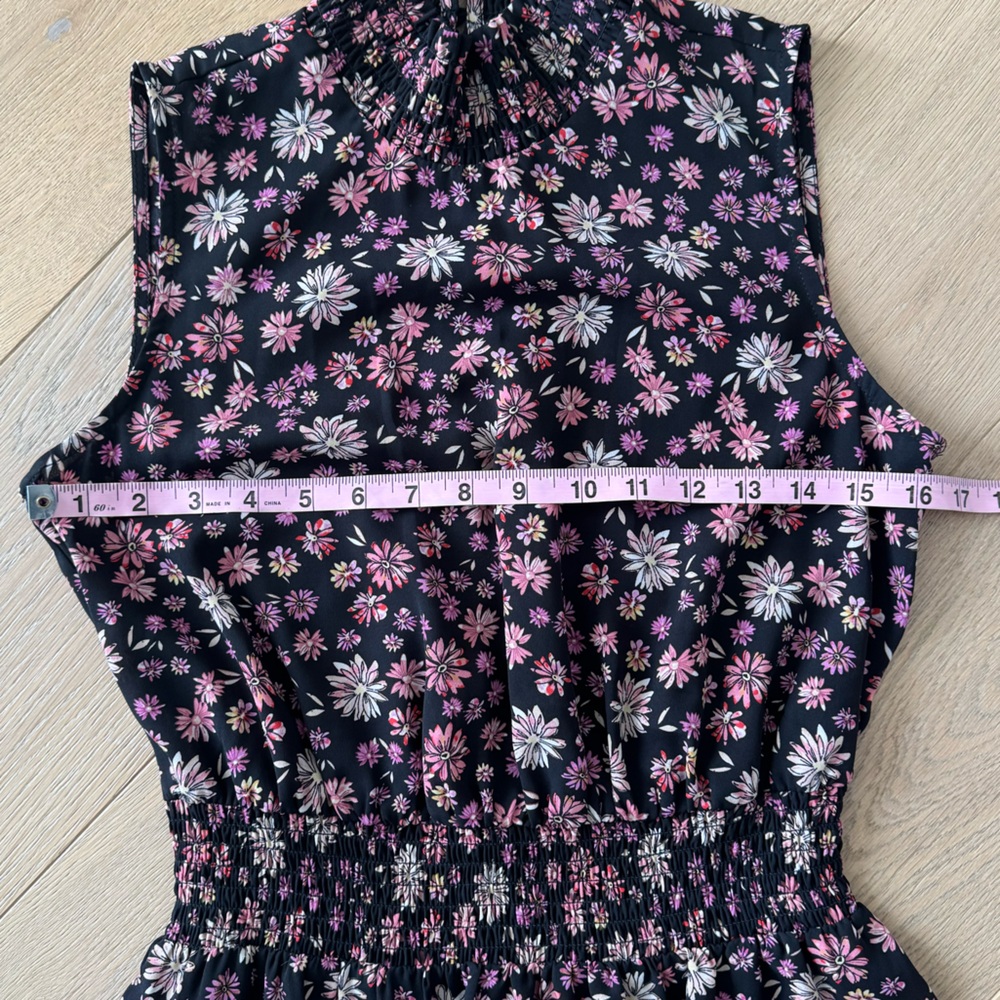 Nanette Lepore Black Floral Mock-Neck Midi Dress with Pink Blossoms - Picture 8 of 10